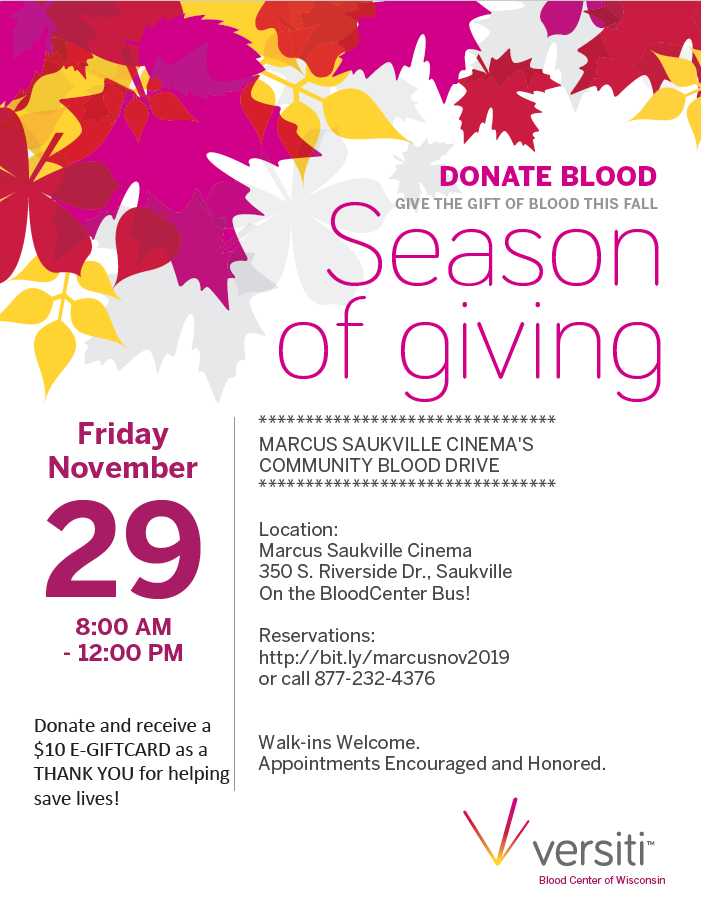 Marcus Saukville Cinema Community Blood Drive Saukville Chamber of